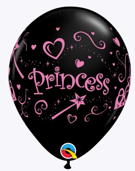 76838. Globo No. 11 Princess Negro con Letras Rosadas Qualatex (25 uds)