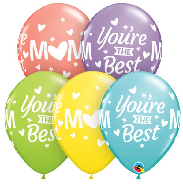 24366. Globo No. 11 Mom You´re the Best Surt Colores  Qualatex (25 uds)