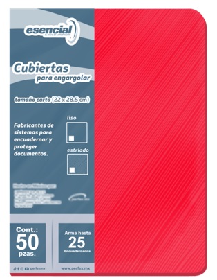 31602. Tapa para Encuadernar Estriado Esencial 14P Carta Rojo (50).