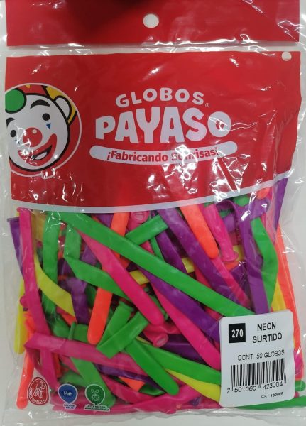 3004. Globo No. 270 Surtido Neon Payaso (50uds)